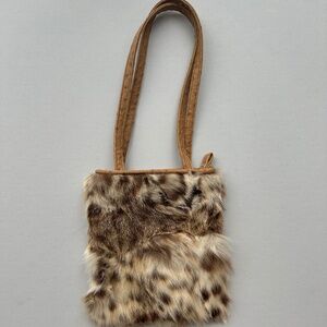 Faux Fur Shoulder Bag with Ostrich Leather Handle